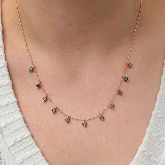 Mystic Topaz Stone Rose Plated Luck Women's Silver Necklace