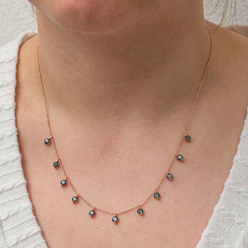 Mystic Topaz Stone Rose Plated Luck Women's Silver Necklace