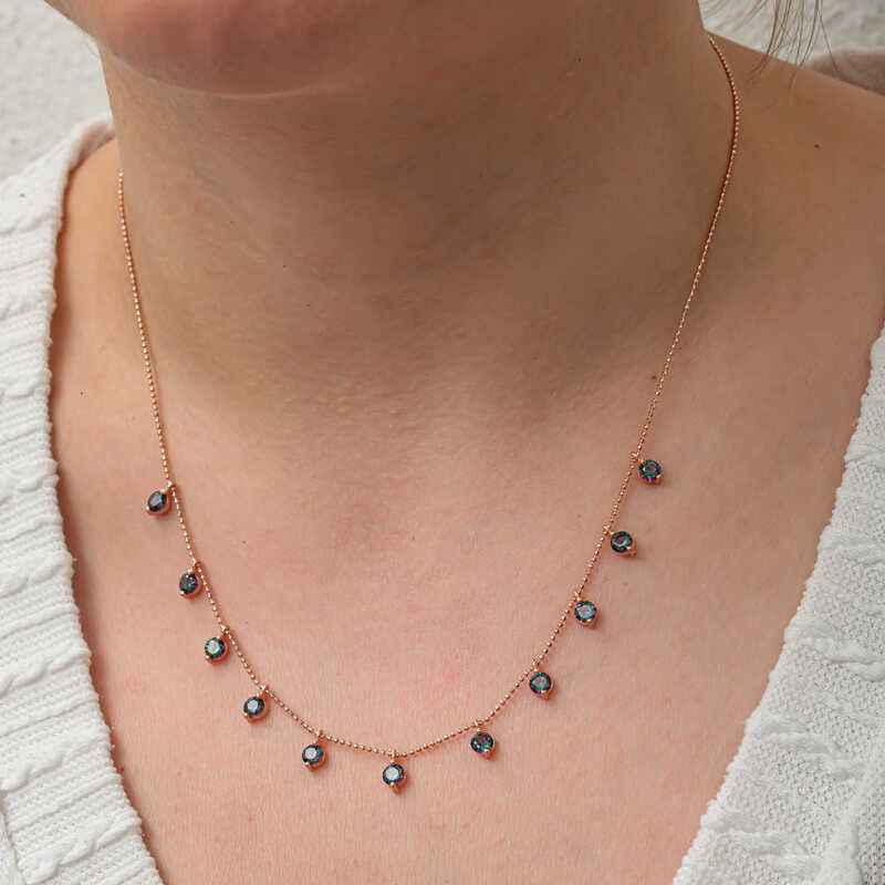 Mystic Topaz Stone Rose Plated Luck Women's Silver Necklace