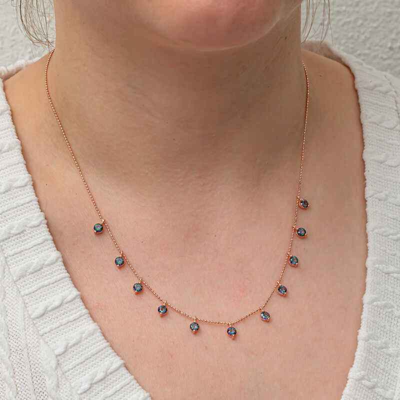 Mystic Topaz Stone Rose Plated Luck Women's Silver Necklace