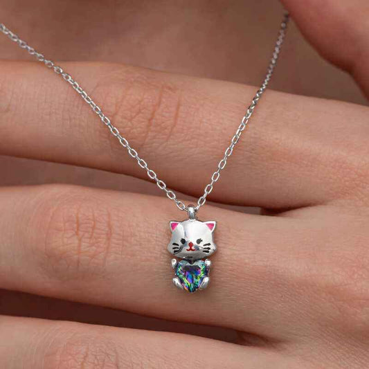 Mystic Topaz Stone Lovely Cat Silver Pendant
