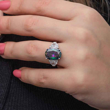 Mystic Zircon Stone Women's Silver Ring