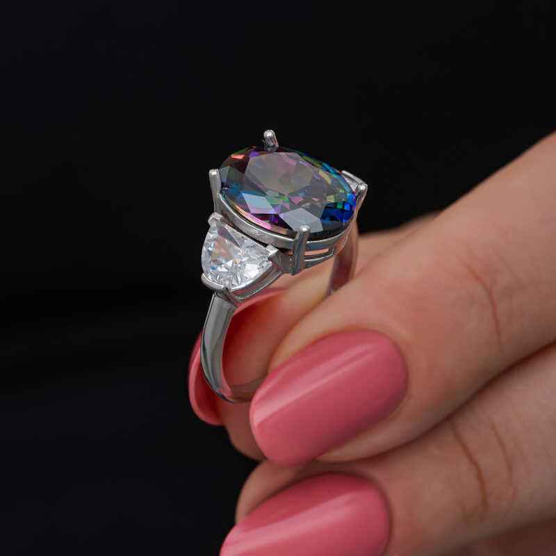 Mystic Zircon Stone Women's Silver Ring