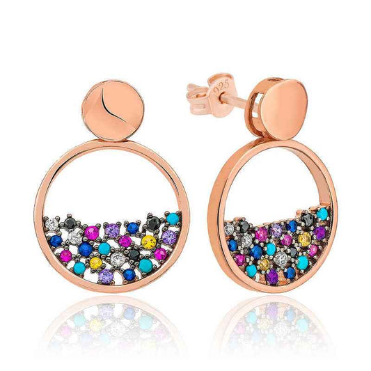 Mix Stone Dew Drop Rose Plated Women's Silver Earrings