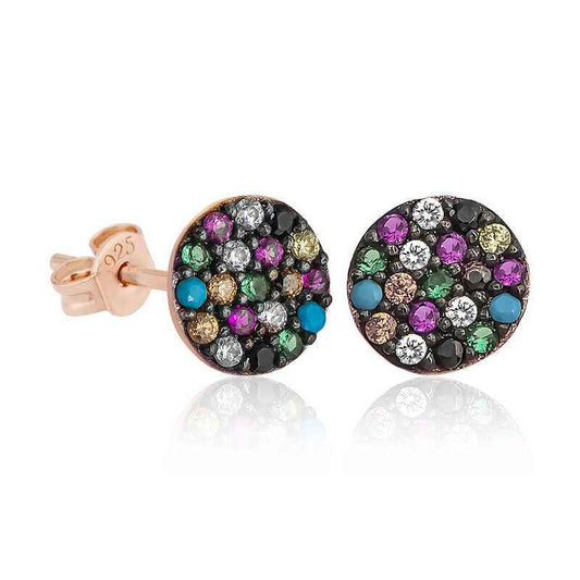 Mix Stone Circle Silver Earrings