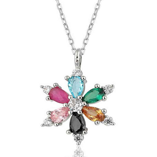 Mixed Stone Lotus Flower Women's Silver Pendant