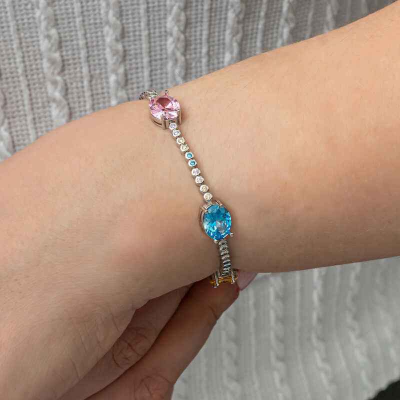 Mix Stone Oval Waterway Women's Silver Bracelet