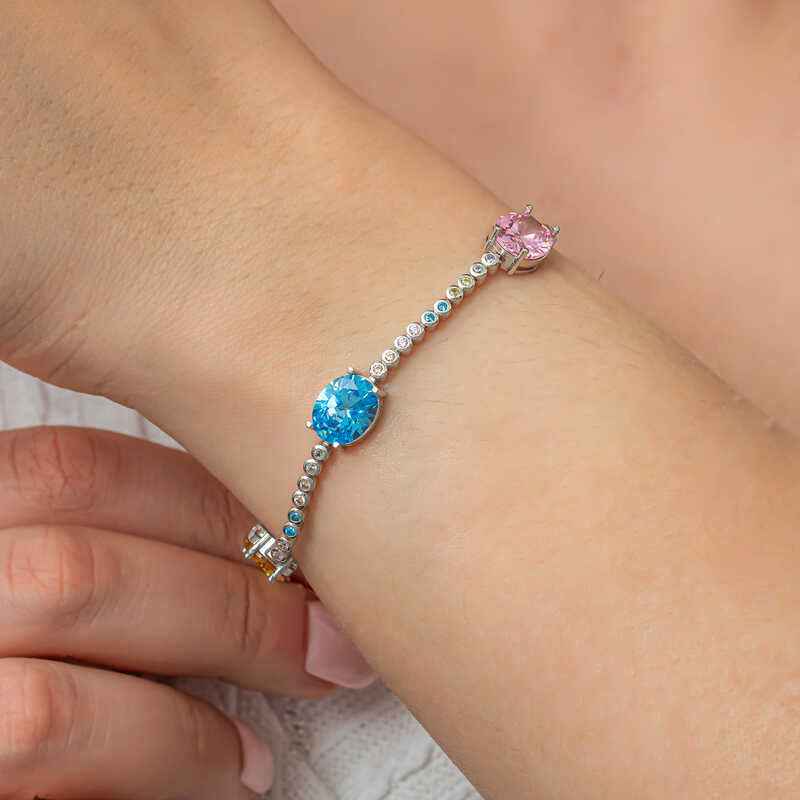 Mix Stone Oval Waterway Women's Silver Bracelet