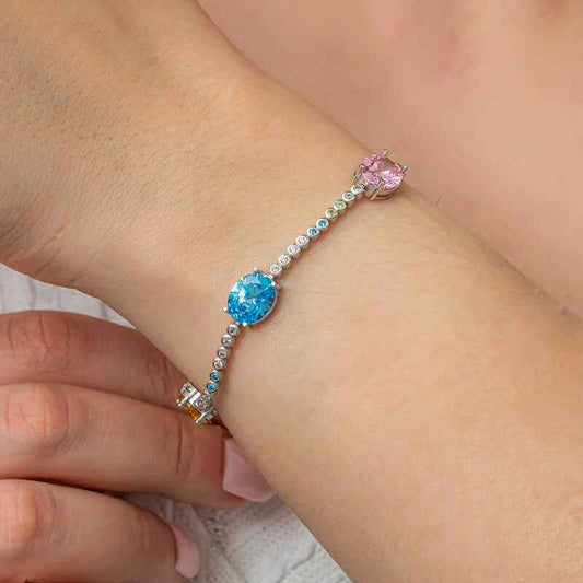 Mix Stone Oval Waterway Women's Silver Bracelet