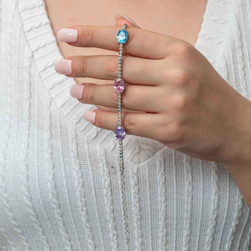Mix Stone Oval Waterway Women's Silver Bracelet