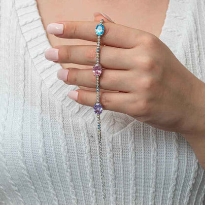 Mix Stone Oval Waterway Women's Silver Bracelet