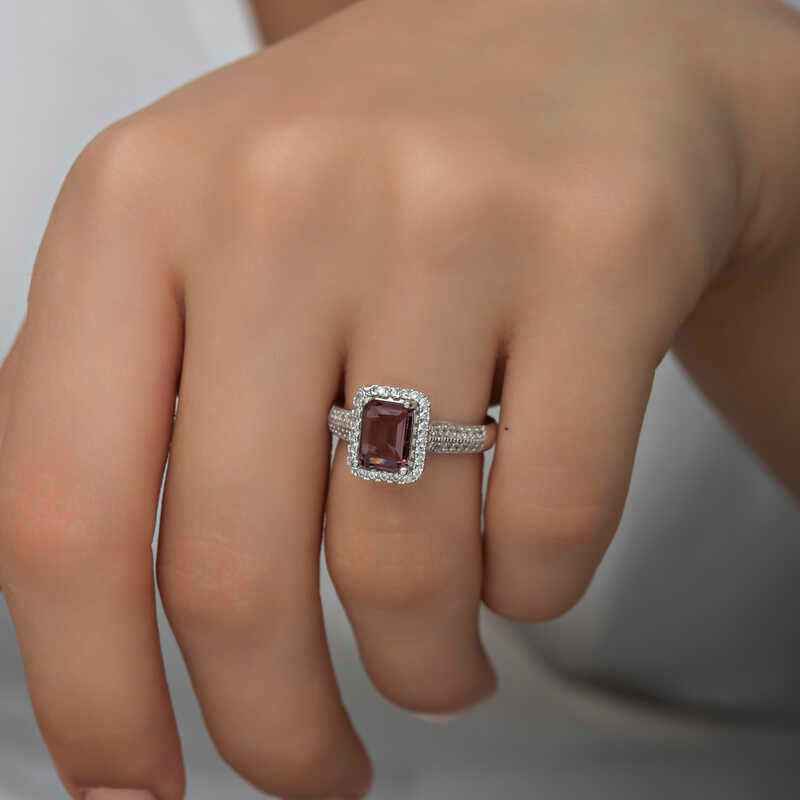 Purple Baguette Stone Women's Silver Ring