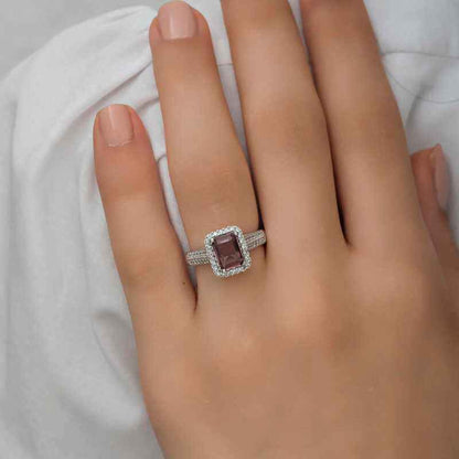 Purple Baguette Stone Women's Silver Ring