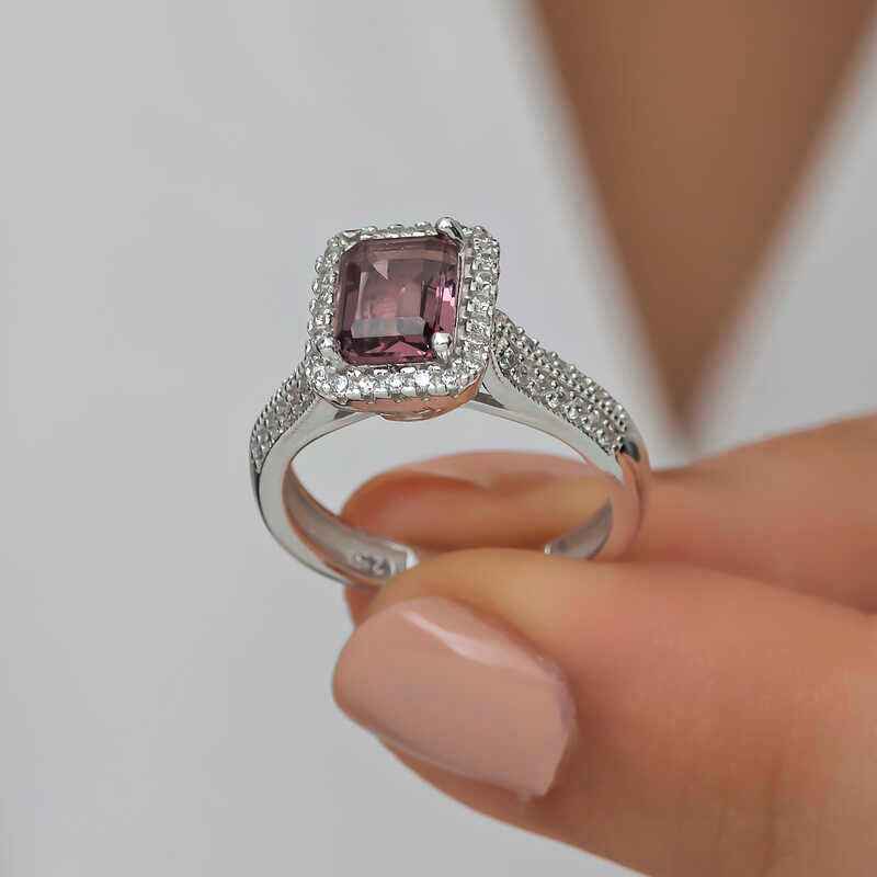 Purple Baguette Stone Women's Silver Ring