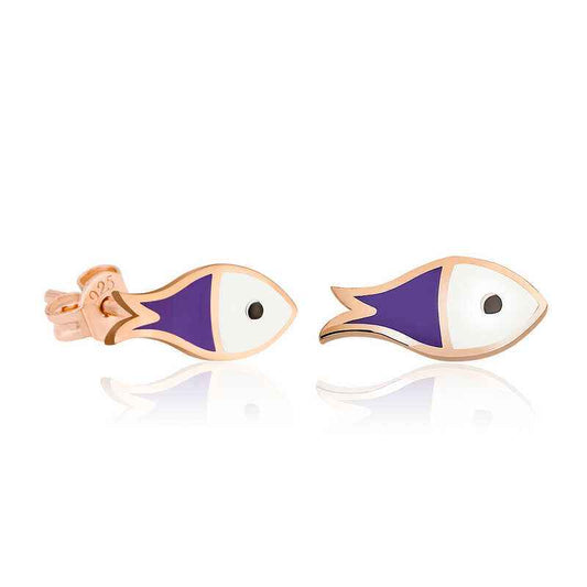 Purple Fish Women's Silver Earrings