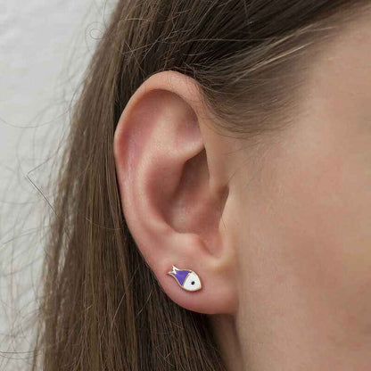Purple Fish Women's Silver Earrings