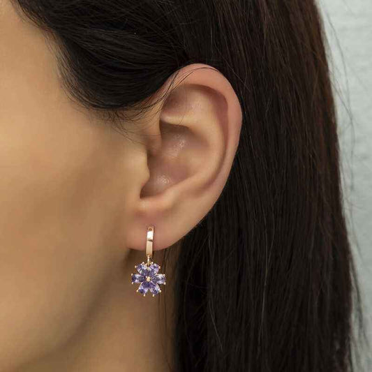 Purple Flower Women's Silver Earrings