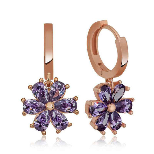 Purple Flower Women's Silver Earrings