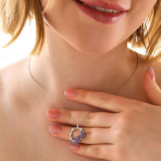 Purple Flower Women's Silver Necklace