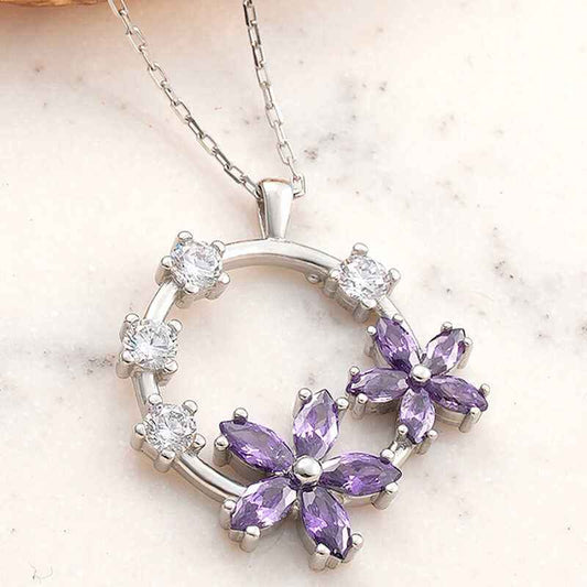 Purple Flower Women's Silver Necklace
