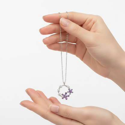 Lila Blume Damen Silber Halskette
