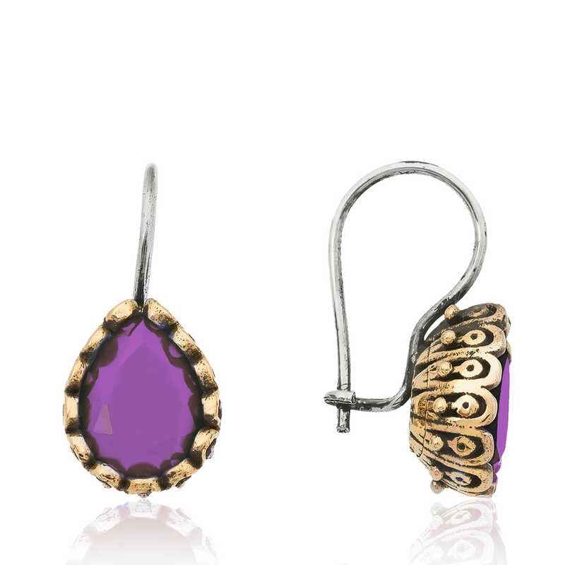 Purple Drop Antique Women's Silver Earrings