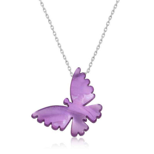 Purple Butterfly Women's Silver Necklace