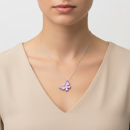 Purple Butterfly Women's Silver Necklace