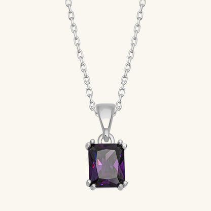 Lila Baguette Stein Damen Silber Halskette