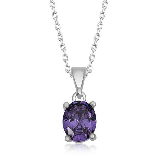 Purple Crystal Oval Stone Women's Silver Pendant