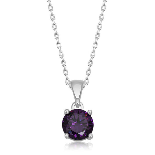 Purple Crystal Round Stone Women's Silver Necklace