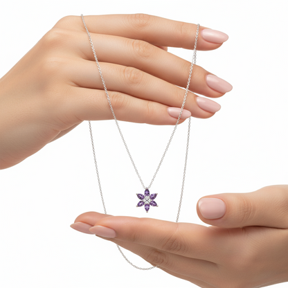 Lila Lotusblüte Damen Silber Halskette