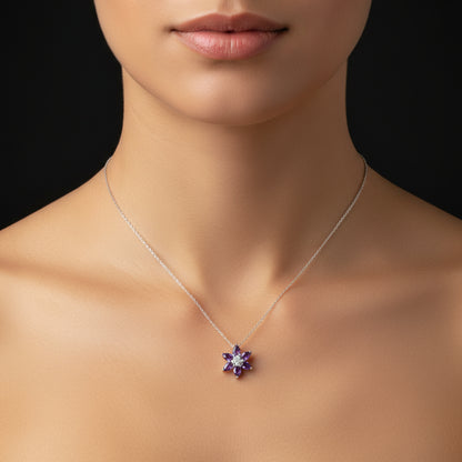 Purple Lotus Flower Women's Silver Necklace
