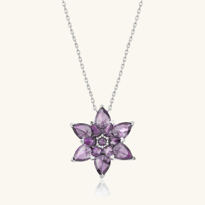Purple Lotus Flower Women's Silver Necklace