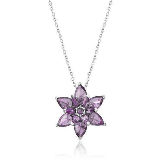 Purple Lotus Flower Women's Silver Necklace