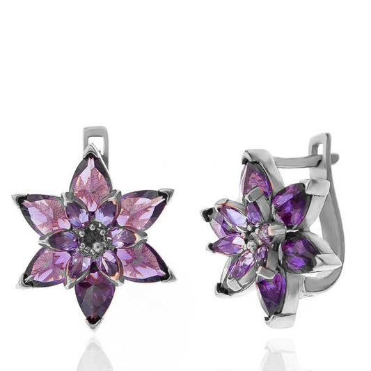 Purple Lotus Flower Women's Silver Earrings