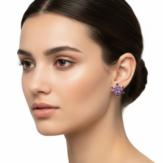 Purple Lotus Flower Women's Silver Earrings