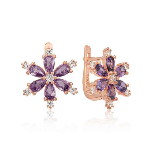 Purple Lotus Flower Women's Rose Plated Silver Earrings