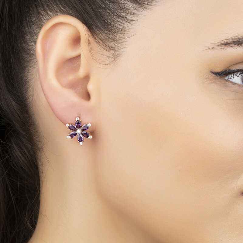 Purple Lotus Flower Women's Rose Plated Silver Earrings