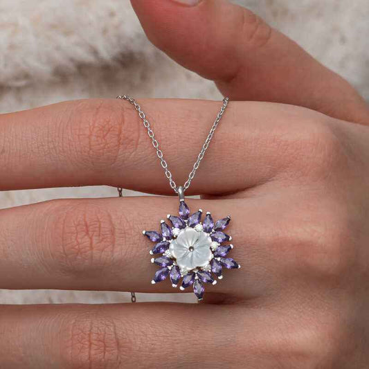 Purple Lotus Pattern Flower Women's Silver Necklace