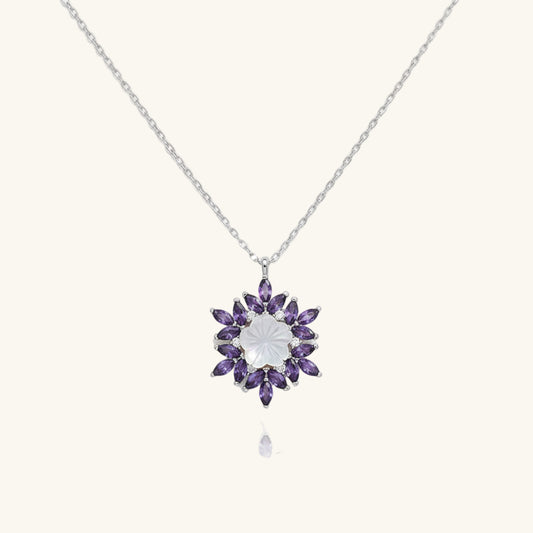 Purple Lotus Pattern Flower Women's Silver Necklace
