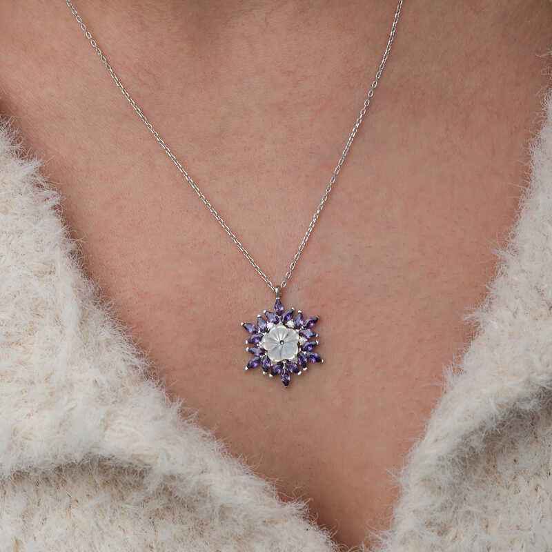 Purple Lotus Pattern Flower Women's Silver Necklace