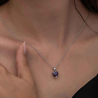 Purple Stone Heart Women's Silver Pendant