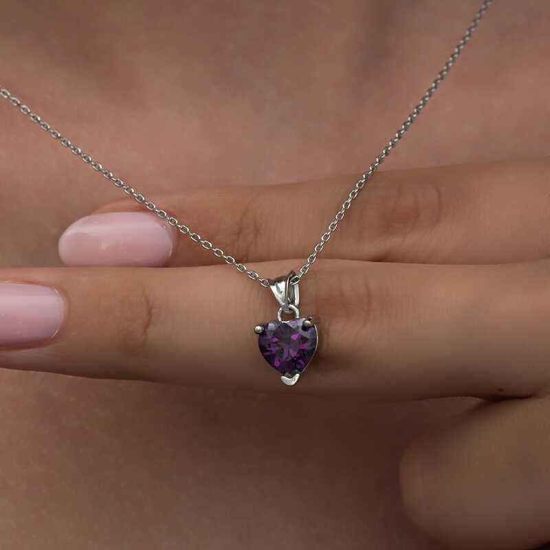 Purple Stone Heart Women's Silver Pendant