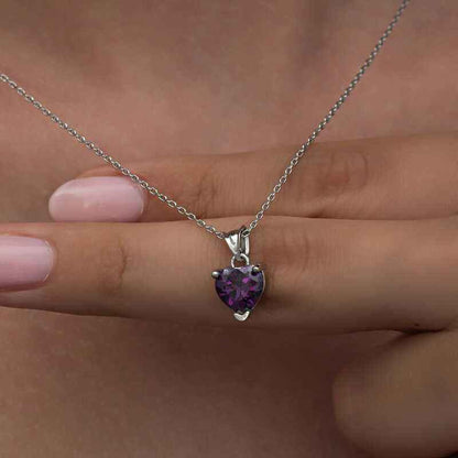 Purple Stone Heart Women's Silver Pendant