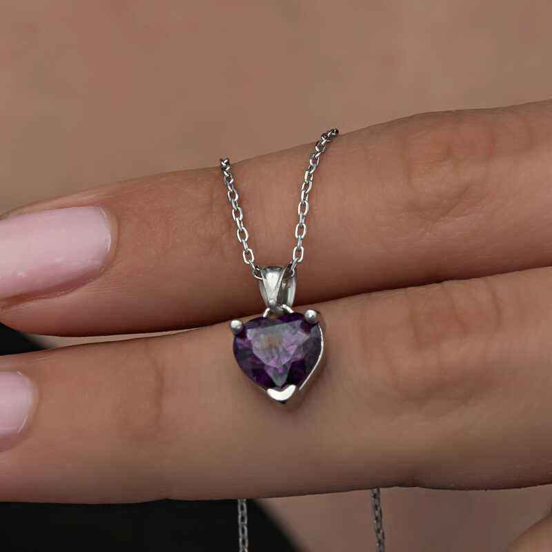 Purple Stone Heart Women's Silver Pendant