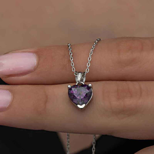 Purple Stone Heart Women's Silver Pendant