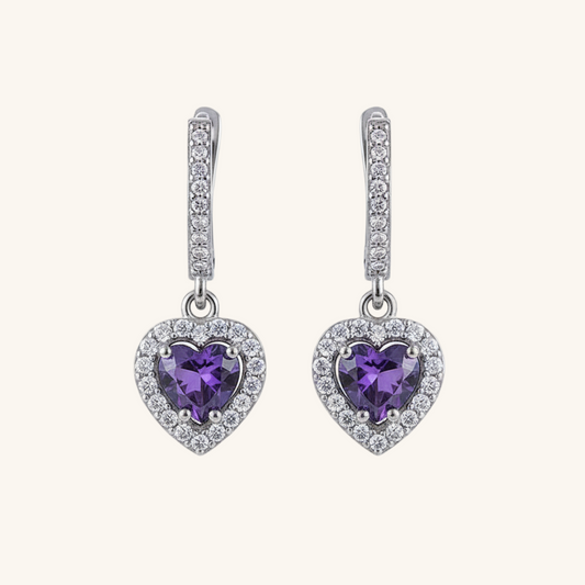 Boucles d'oreilles en argent pour femme avec cœur en pierre violette