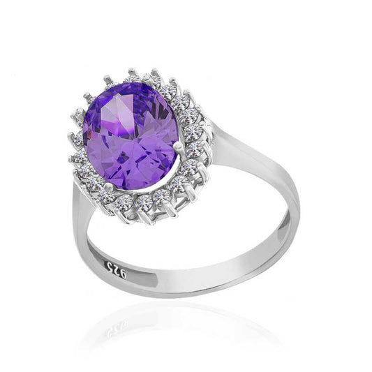 Bague pour femme ovale en argent et pierre violette