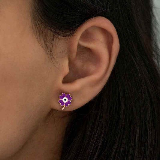 Phosphorescent Purple Clover Silver Earrings